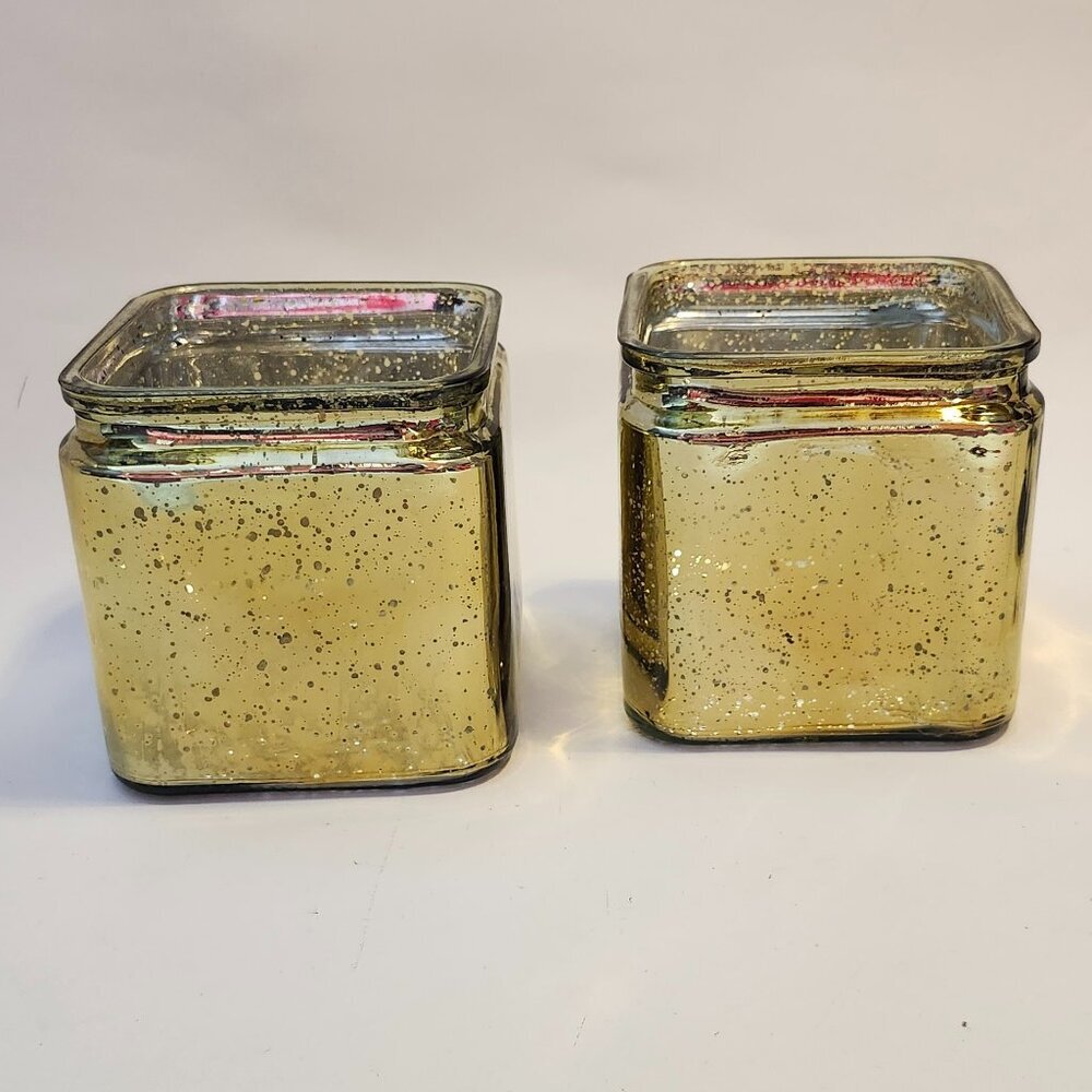 BEAUTIFUL Sparkly Gold Square Planters PAIR Glass BNWT